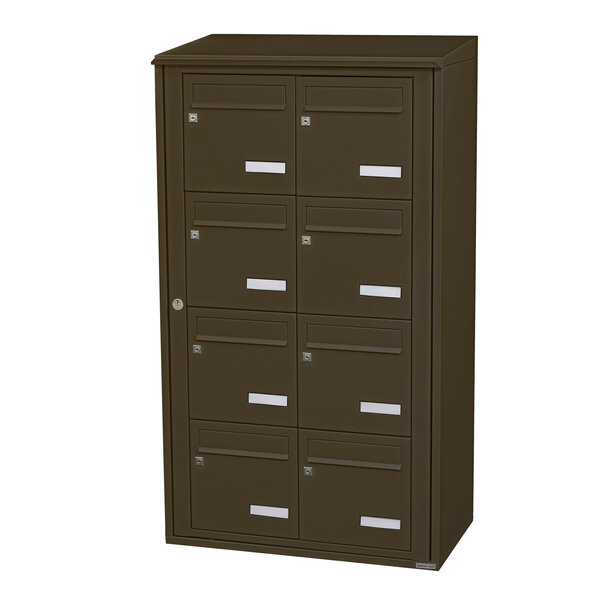 Bloc collectif leabox.com 2x4 grade 3 simple face Extérieur fixation murale Brun Sepia RAL 8014 finition brillante