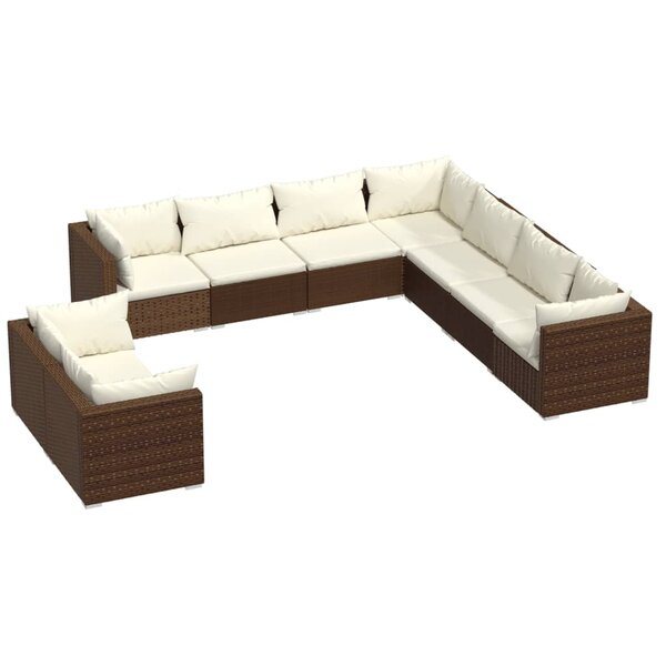 vidaXL Salon de jardin avec coussins 9 Pièces marron résine tressée