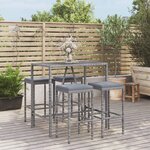 vidaXL Ensemble de bar de jardin 5 Pièces avec coussins gris poly rotin