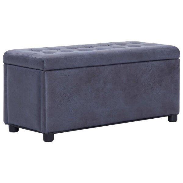 Banquette pouf tabouret meuble pouf de rangement 87 cm gris synthétique daim 3002129
