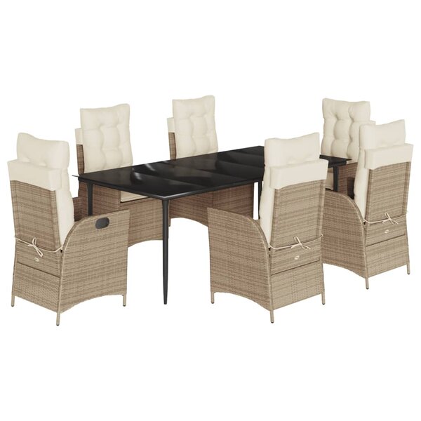 vidaXL Ensemble à manger de jardin et coussins 7 Pièces beige poly rotin