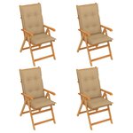vidaXL Chaises de jardin 4 Pièces avec coussins beige Bois de teck massif