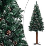 vidaXL Sapin de Noël mince pré-éclairé et boules vert 210 cm