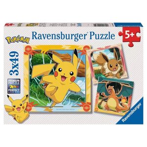 Puzzle 3x49 pieces Pikachu Dracaufeu et Evoli