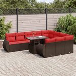 vidaXL Salon de jardin et coussins 11 Pièces marron résine tressée acacia