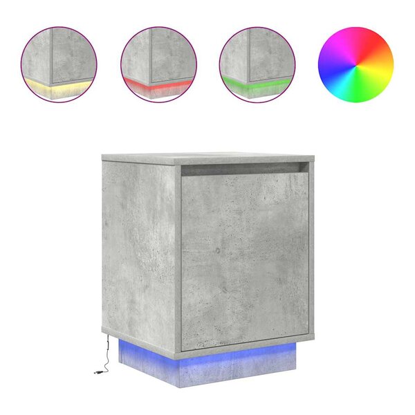 VidaXL Table de chevet avec lumières LED gris béton 38x34x50 cm