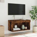 vidaXL Meuble TV avec lumières LED chêne fumé 60x30x30 cm