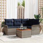 vidaXL Ensemble de canapé de jardin avec coussin 5 Pièces Gris polyrotin