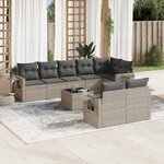 vidaXL Salon de jardin 9 Pièces avec coussins gris clair résine tressée