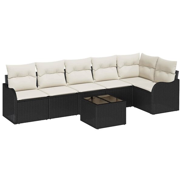 vidaXL Ensemble de canapé de jardin avec coussin 7 Pièces Noir Poly rotin