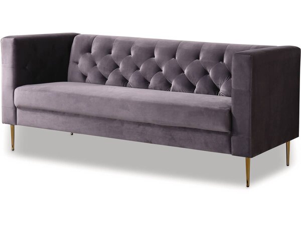 Canapé fixe en velours "Bruce" - 196 x 76 x 82 cm - 3 places - Gris
