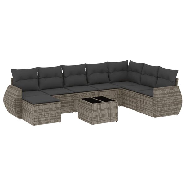 vidaXL Salon de jardin 9 Pièces avec coussins gris résine tressée