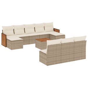 vidaXL Salon de jardin 11 Pièces avec coussins beige résine tressée