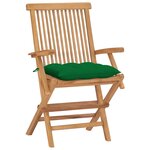 vidaXL Chaises de jardin avec coussins vert 4 Pièces Bois de teck massif