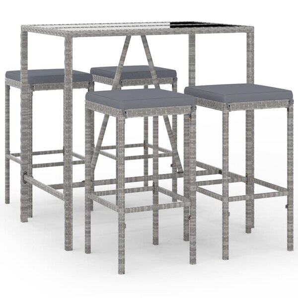 vidaXL Ensemble de bar de jardin 5 Pièces avec coussins gris poly rotin