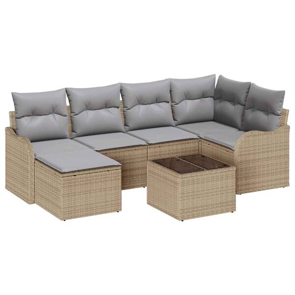 vidaXL Ensemble de canapé de jardin 7 Pièces Beige Poly rotin