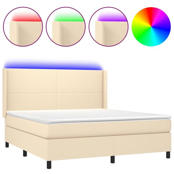 vidaXL Sommier à lattes de lit matelas LED Crème 180x200 cm Tissu