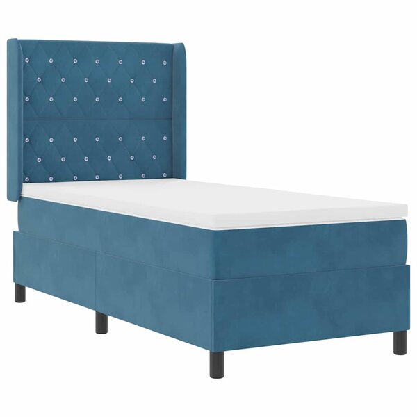 vidaXL Lit à Ressorts avec Matelas LED Argyle Bleu 90 x 190 cm Velours