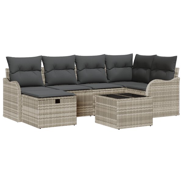 Ensemble de canapé de jardin 7 pièces vidaXL avec coussins Gris clair Poly Rattan