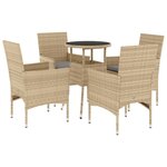 vidaXL Ensemble à manger de jardin et coussins 5 Pièces beige rotin verre