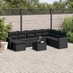 vidaXL Salon de jardin 9 Pièces avec coussins noir résine tressée