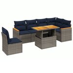 vidaXL Salon de jardin 7 Pièces avec coussins gris résine tressée