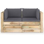 vidaXL Canapé de jardin 2 places avec coussins Bois imprégné de vert