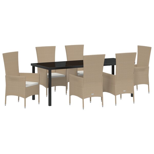vidaXL Set repas jardin 7 Pièces Beige  Noir 200 x 80 x 73 cm