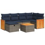 vidaXL Salon de jardin avec coussins 7 Pièces gris résine tressée