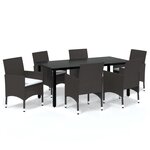 vidaXL Meubles à dîner de jardin et coussins 7 Pièces Poly rotin Marron