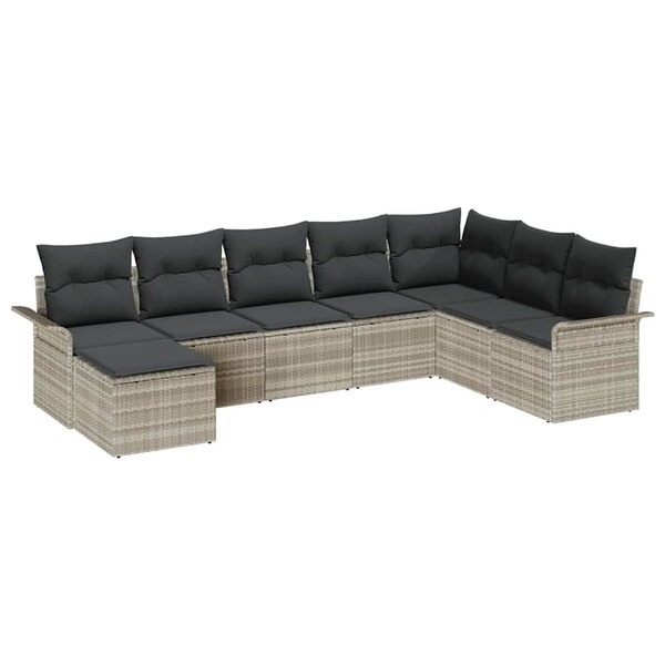 vidaXL Ensemble de canapé de jardin 8 Pièces Gris clair Poly rotin