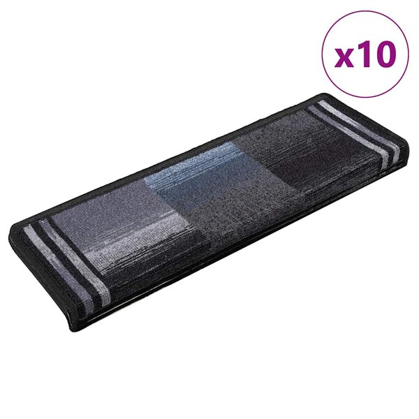 vidaXL Tapis d'escalier autoadhésifs 10 Pièces 65x21x4 cm Noir et gris