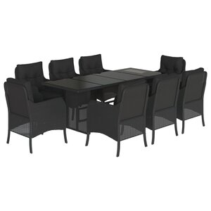 vidaXL Ensemble à manger de jardin 9Pièces coussins noir résine tressée
