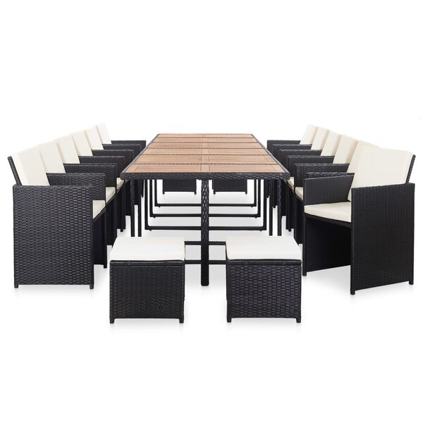 vidaXL Salon de jardin 17 Pièces avec coussins Résine tressée Noir