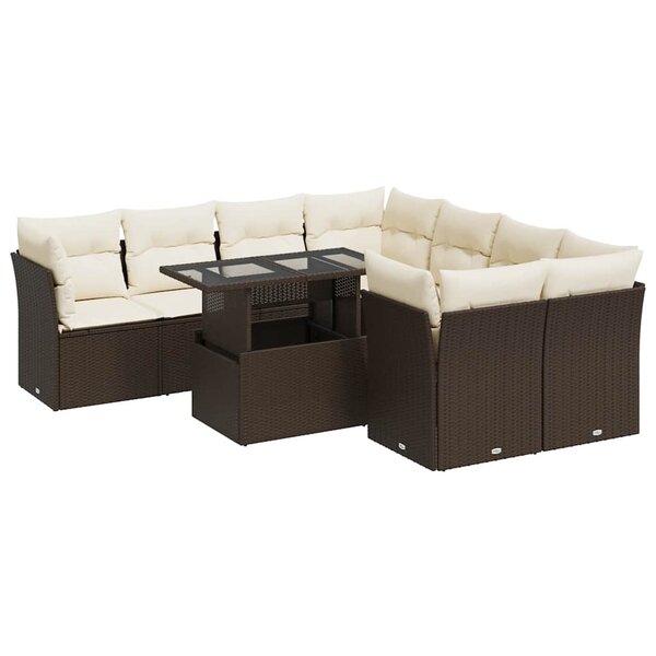 vidaXL Salon de jardin avec coussins 9 Pièces marron résine tressée