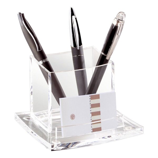 Pot à crayons et téléphone portable AcryLight 440, ouverture frontale pour cartes de visite, 115 x 105 x 83 mm, acrylique, cristal