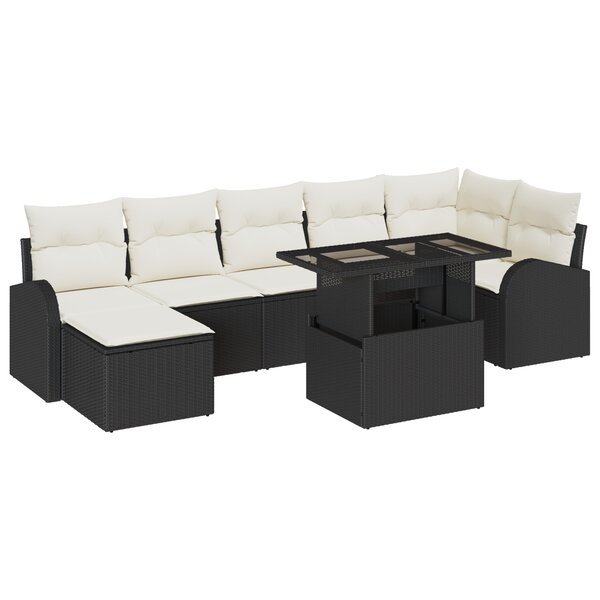 Ensemble de Canapés de Jardin de 8 Pièces avec Coussins Noir Rattan Poly
