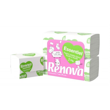 Renova Essentiel Papier Toilette Blanc Plat 4 Paquets 180 Feuilles (lot de 12 soit 48 paquets)
