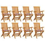 vidaXL Chaises de jardin et coussins à carreaux rouge 8Pièces Teck massif