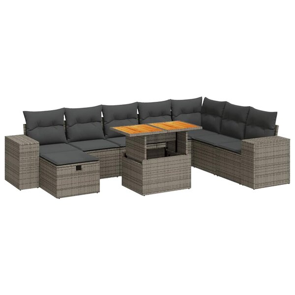 vidaXL Salon de jardin avec coussins 9 Pièces gris résine tressée acacia