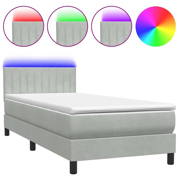 vidaXL Sommier à lattes de lit et matelas et LED gris clair 90x220 cm velours