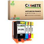 912XL - 4 cartouches d'encre compatibles pour HP 912 XL - COMETE