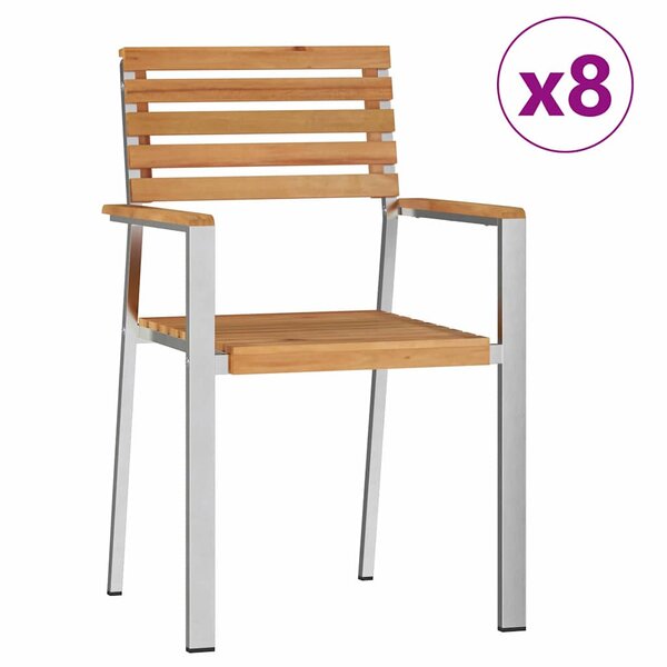 vidaXL Chaise de jardin 8 Pièces Bois de teck massif et acier inoxydable