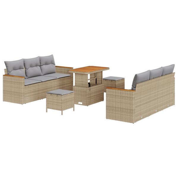 Set de Canapé de Jardin 9 Pièces avec Coussins Beige Rattan Acacia