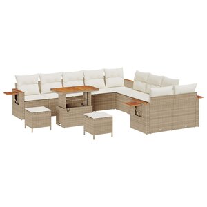 vidaXL Ensemble de canapé de jardin 13 Pièces Beige polyrotin