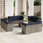 vidaXL Salon de jardin avec coussins 13 Pièces gris résine tressée