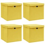 vidaXL Boîtes de rangement et couvercles 4 Pièces Jaune 32x32x32 cm Tissu