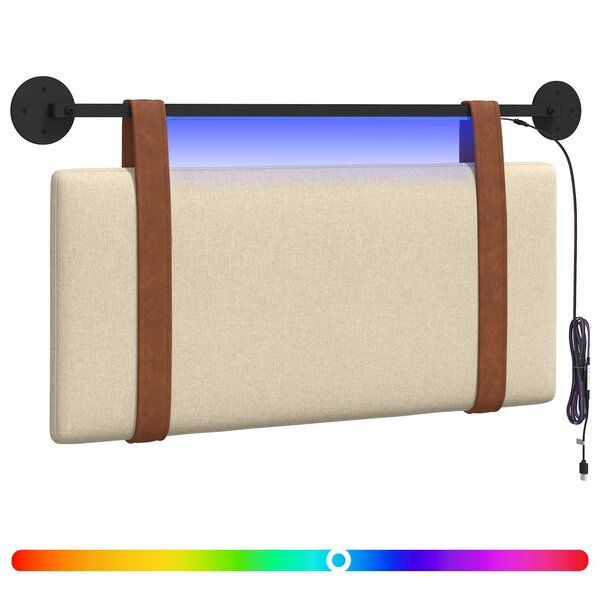 vidaXL Tête de lit suspendue Avec lumière LED Crème PU antique