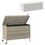 vidaXL Boîte de rangement de jardin et roues gris clair résine tressée