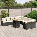 vidaXL Salon de jardin 11 Pièces avec coussins noir résine tressée